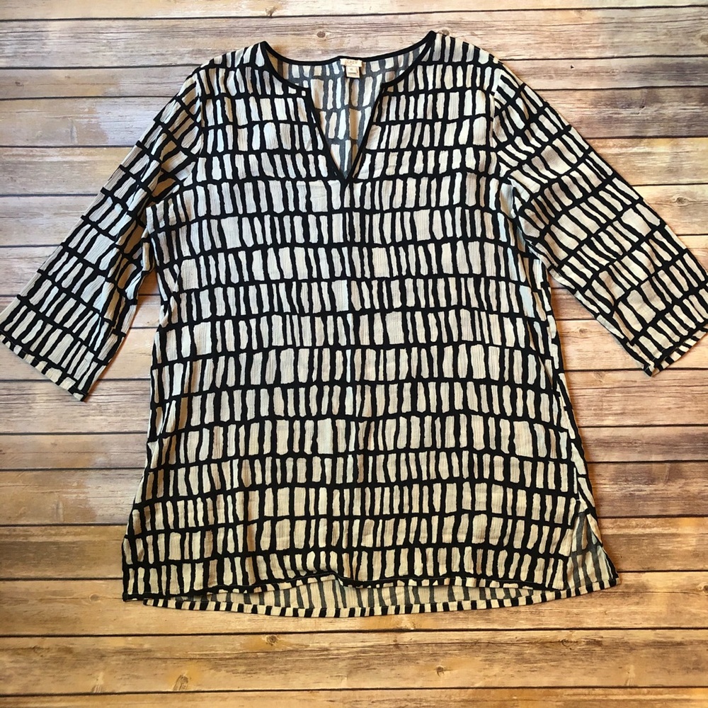 J. Crew Black and Cream Grid Pattern Tunic